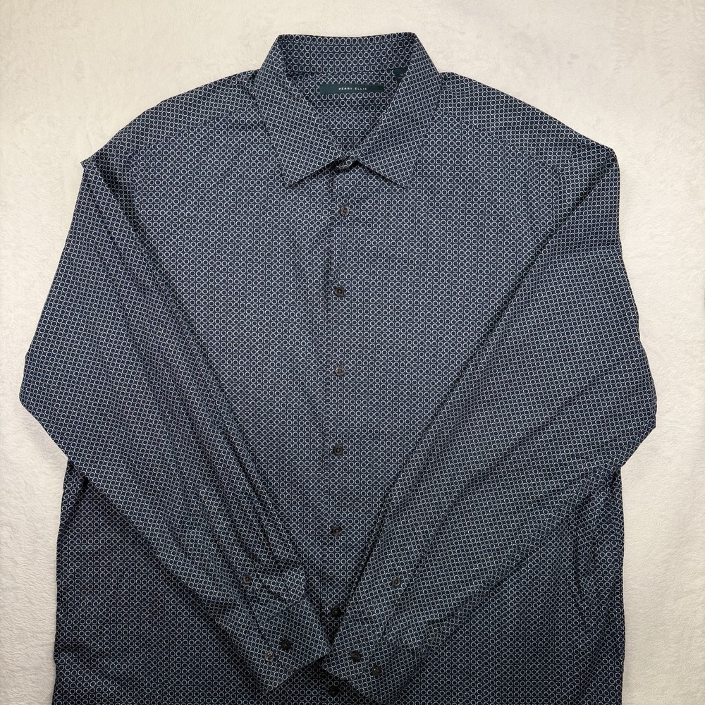 Perry Ellis Dress Shirt Mens XLT Blue Geometric Print Long Sleeve Button Up
